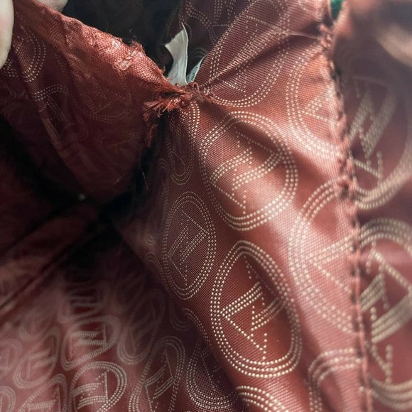 ADRIENNE VITTADINI Women's Large Green & Brown 2 Handle Top Zip Closure Tote Bag - Picture 5 of 12